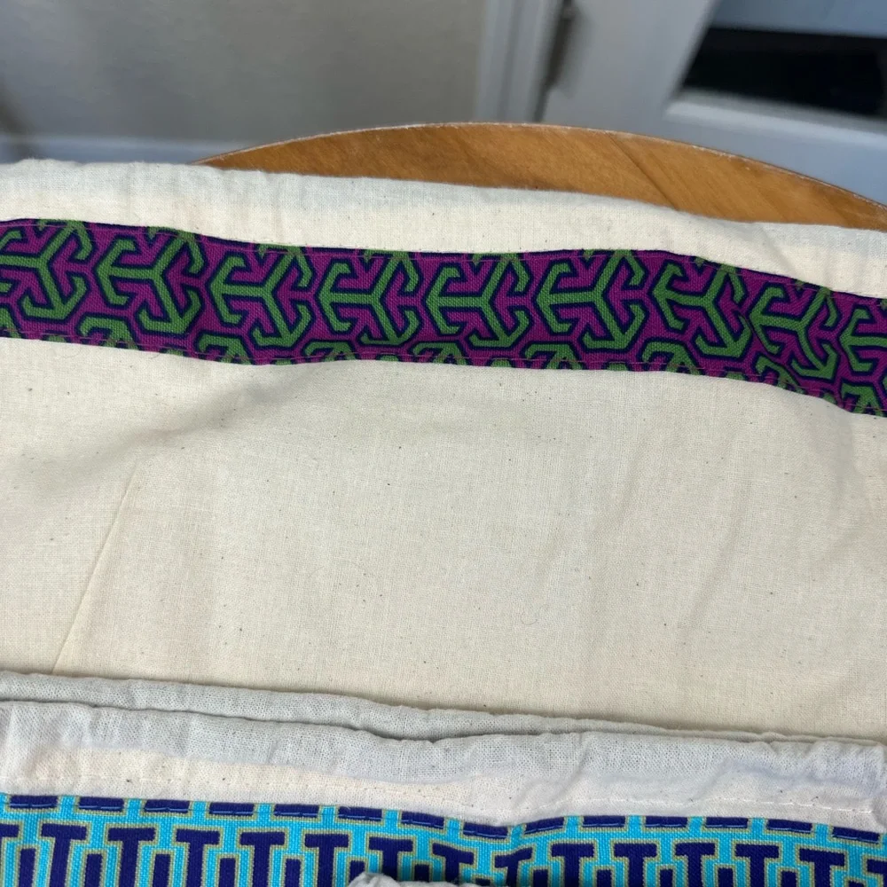 Tory Burch Set Of 3 White Canvas Bags with Purple‎ and Blue Accents drawstring
